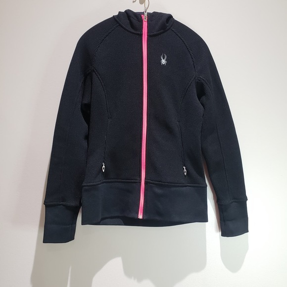 Spyder Jacket Medium Ardent Full Zip Hoodie Black Mid Weight Women's Barbie Pink - Picture 1 of 12